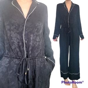 Ralf Lauren Black Jaquard Floral Pattern Long Sleeve button-up Jumpsuit Size 10